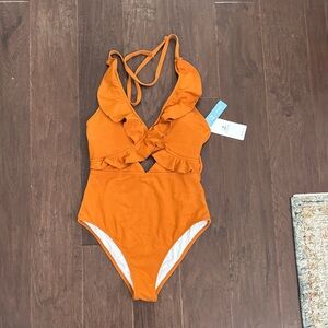 Cupshe Vibrant Orange Ruffle Swimsuit